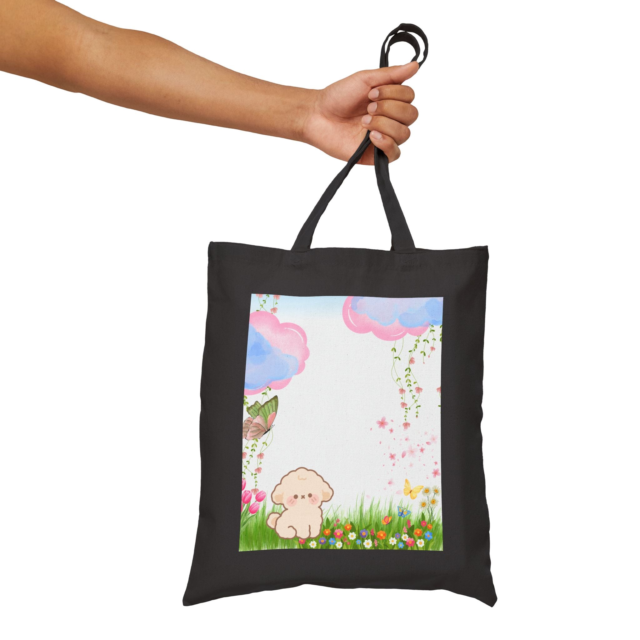 Cute Pastel Puppy Canvas Tote Bag — Floral Cloud Market Bag