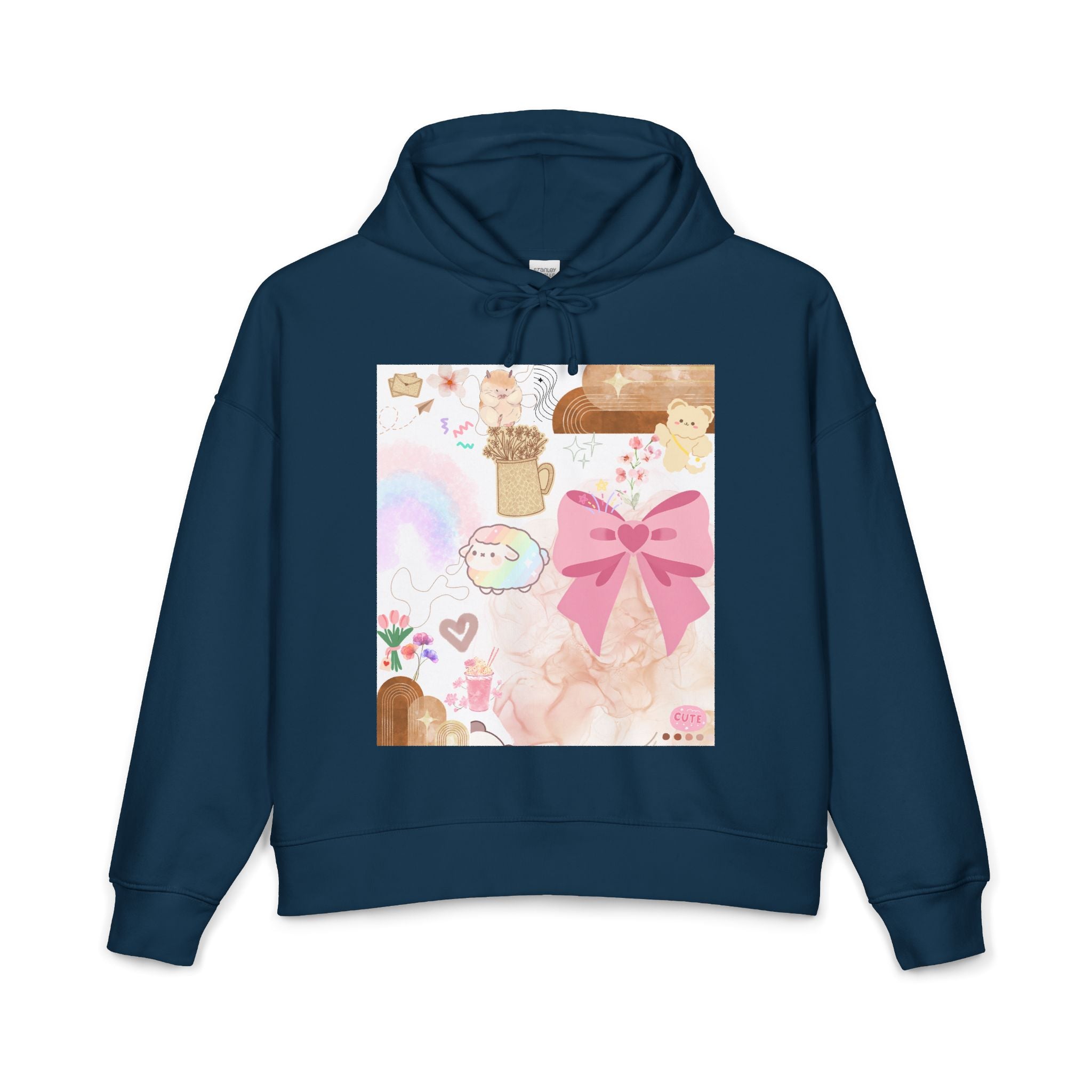 Cute Pastel Collage Hoodie — Pink Bow, Rainbow & Floral Graphic