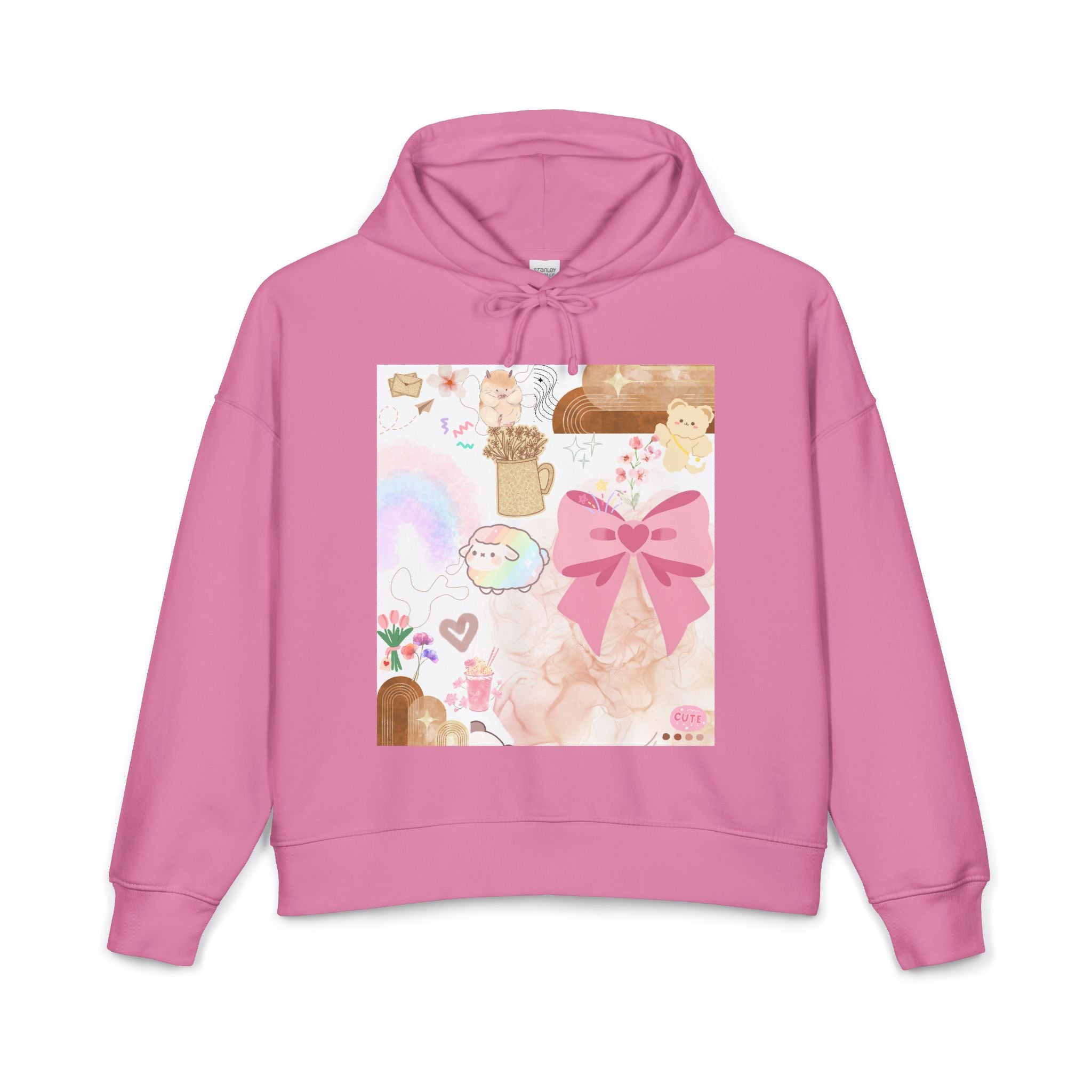 Cute Pastel Collage Hoodie — Pink Bow, Rainbow & Floral Graphic