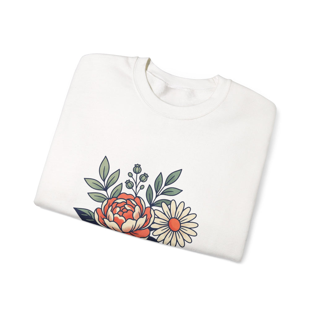 Floral Bouquet Crewneck Sweatshirt — Vintage Peony & Daisy Floral Graphic