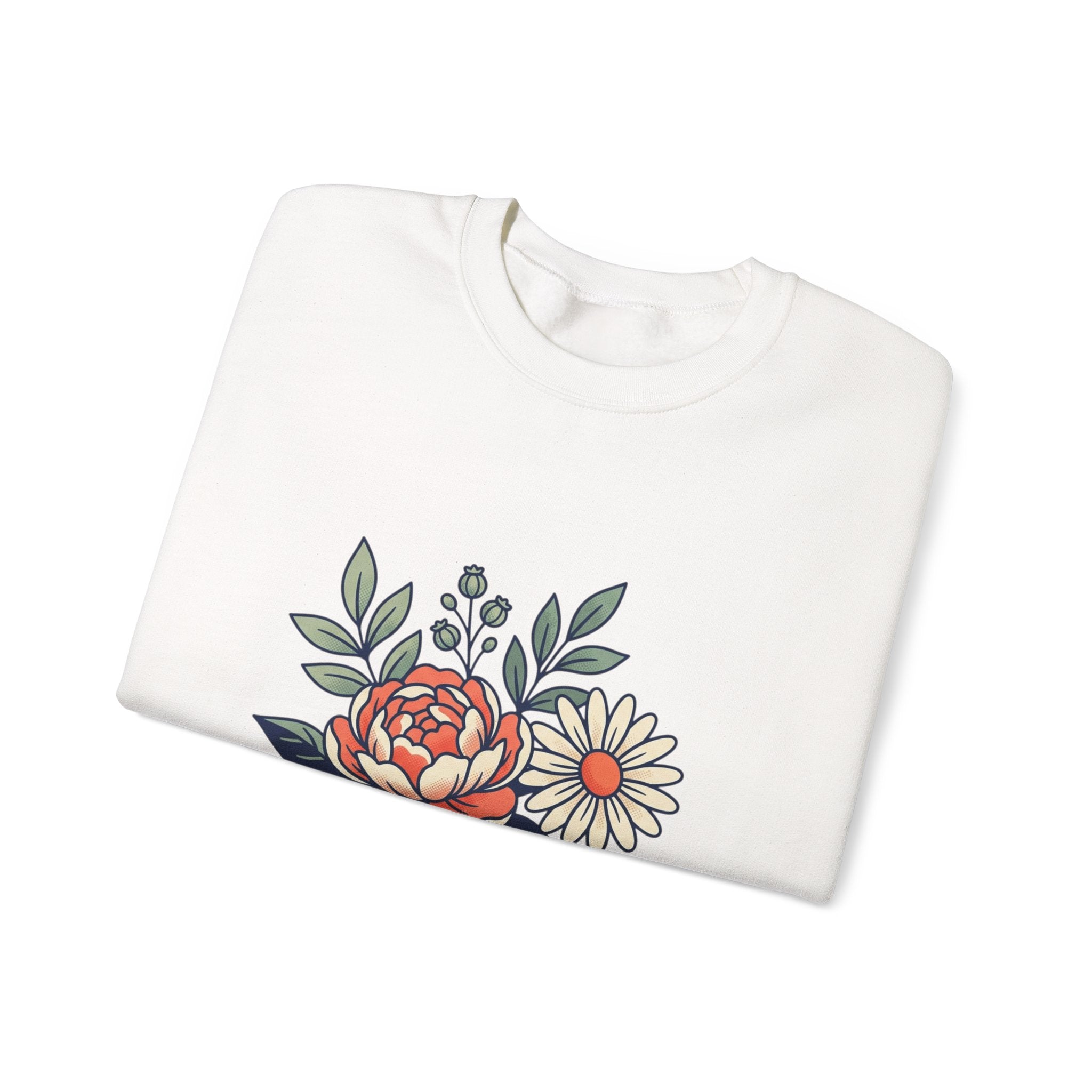 Floral Bouquet Crewneck Sweatshirt — Vintage Peony & Daisy Floral Graphic