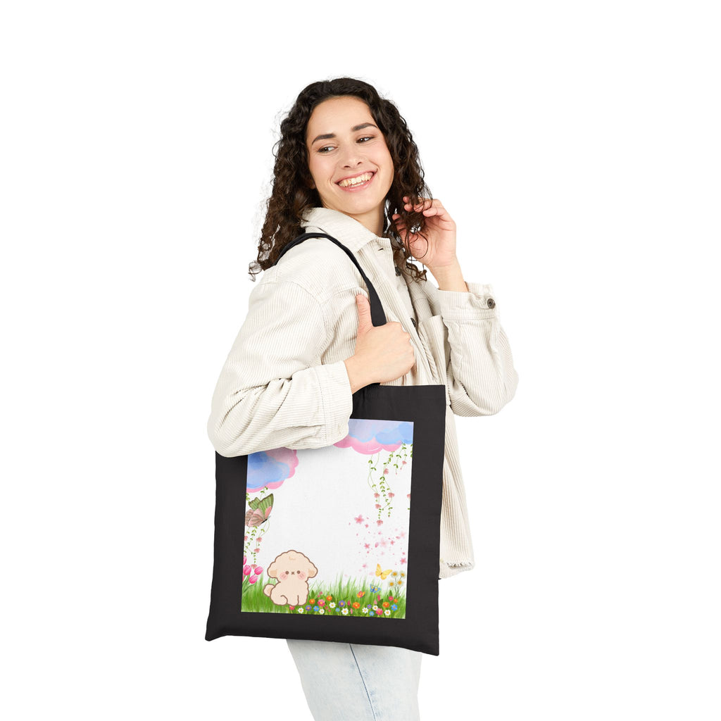 Cute Pastel Puppy Canvas Tote Bag — Floral Cloud Market Bag