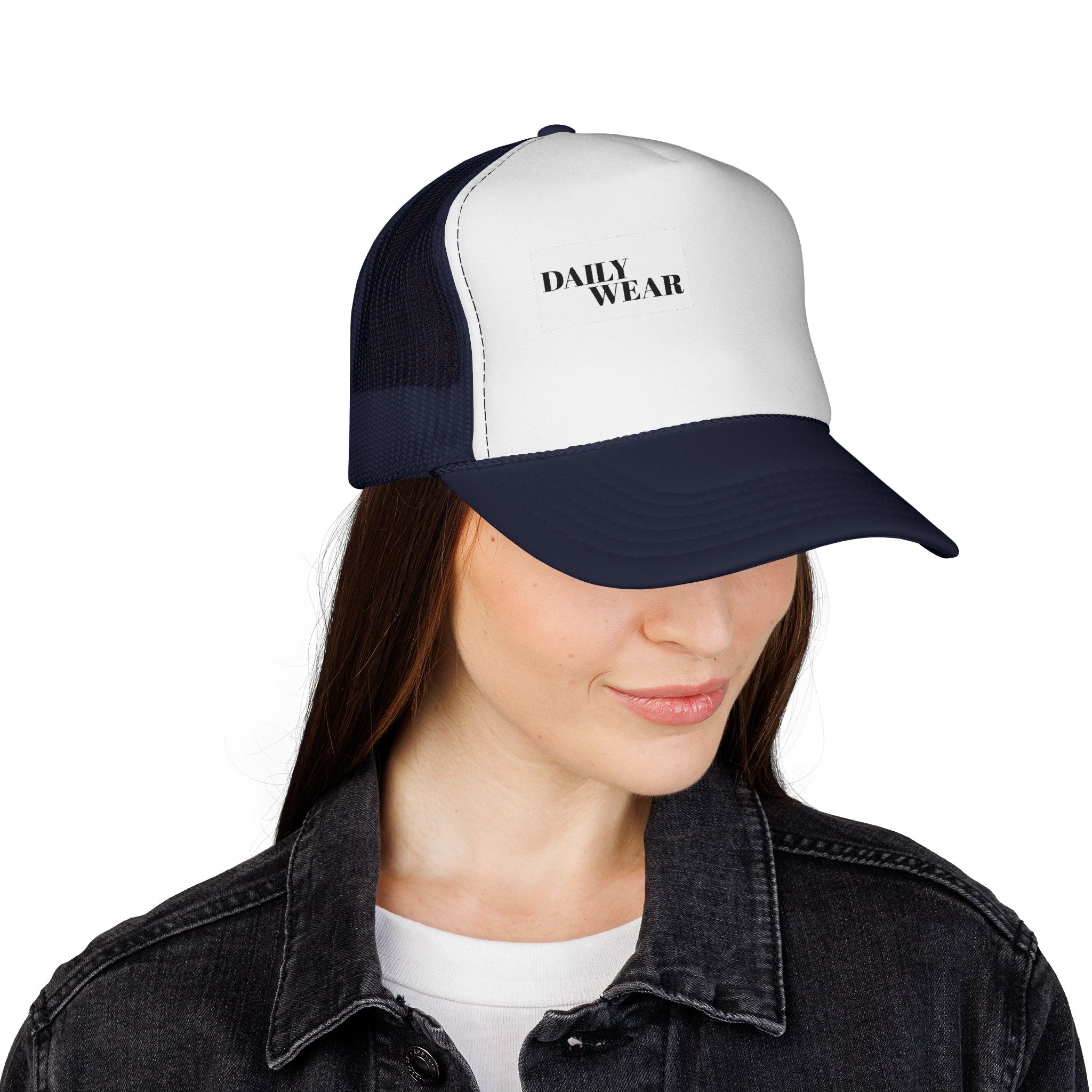 Daily Wear Trucker Cap — Minimal Patch Logo Mesh Hat