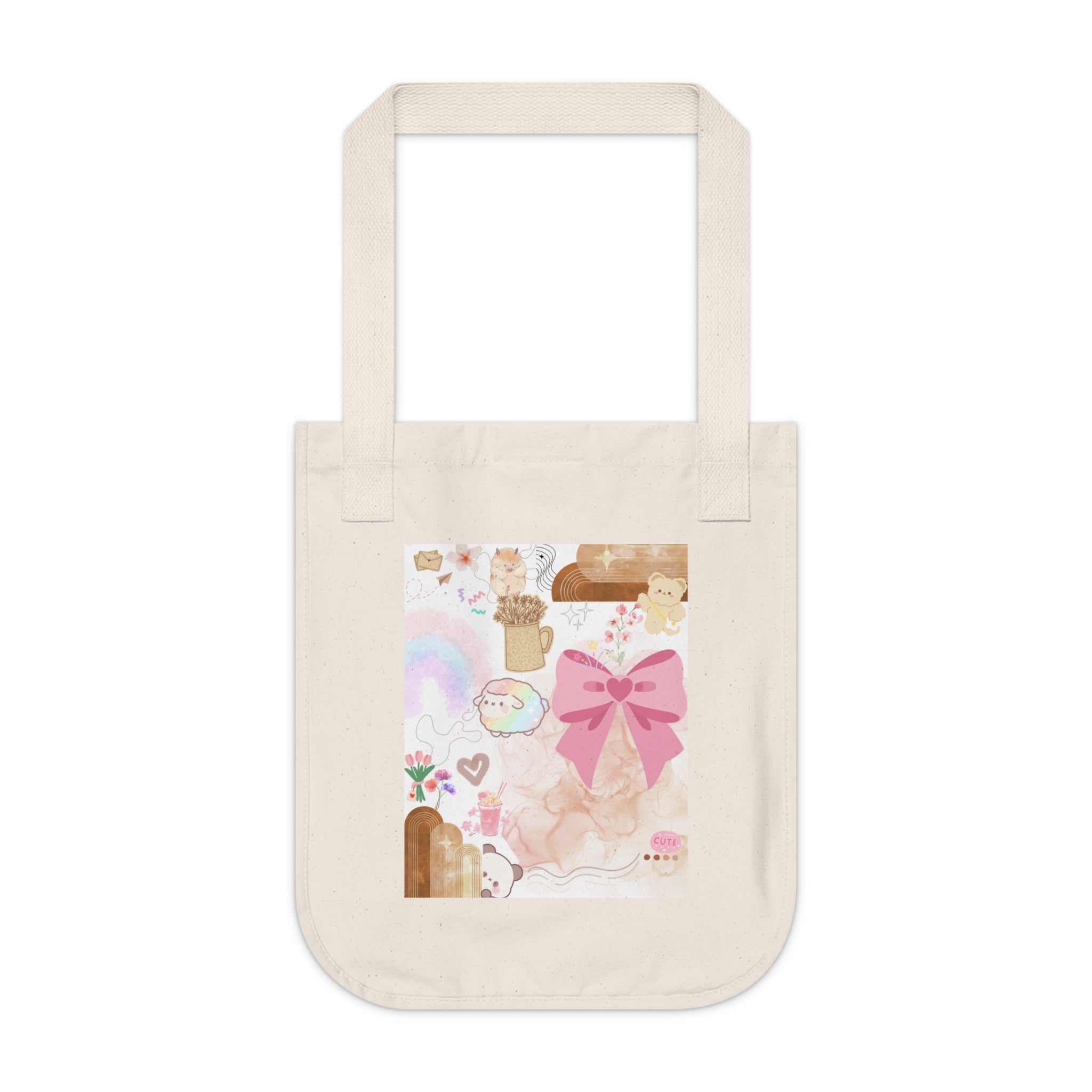 Cute Pastel Collage Canvas Tote — Pink Bow & Cozy Aesthetic