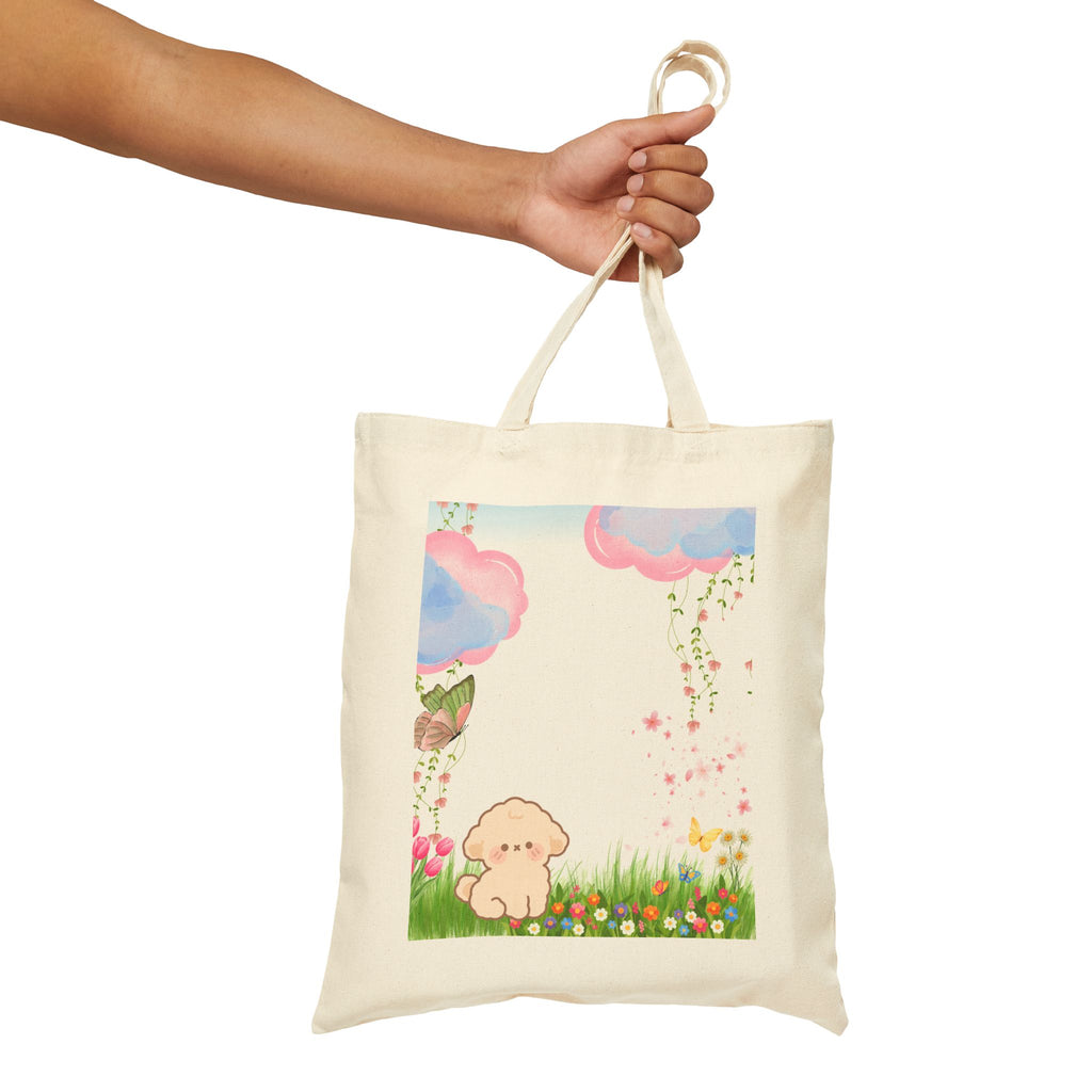 Cute Pastel Puppy Canvas Tote Bag — Floral Cloud Market Bag