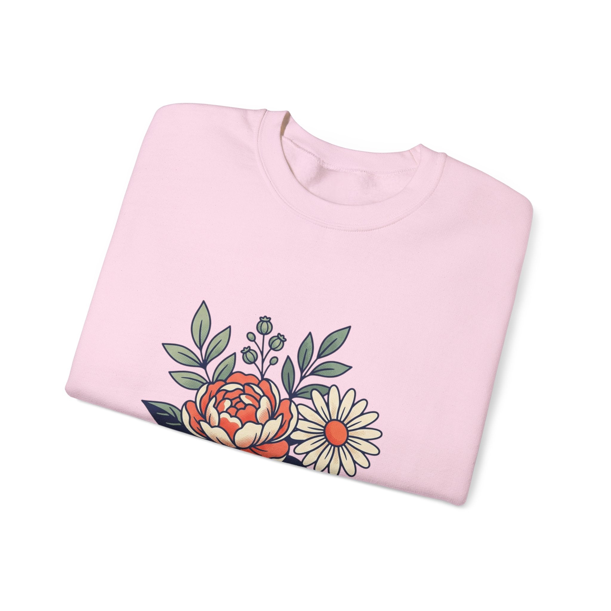 Floral Bouquet Crewneck Sweatshirt — Vintage Peony & Daisy Floral Graphic