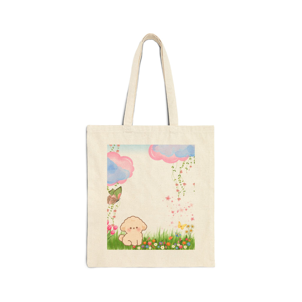 Cute Pastel Puppy Canvas Tote Bag — Floral Cloud Market Bag