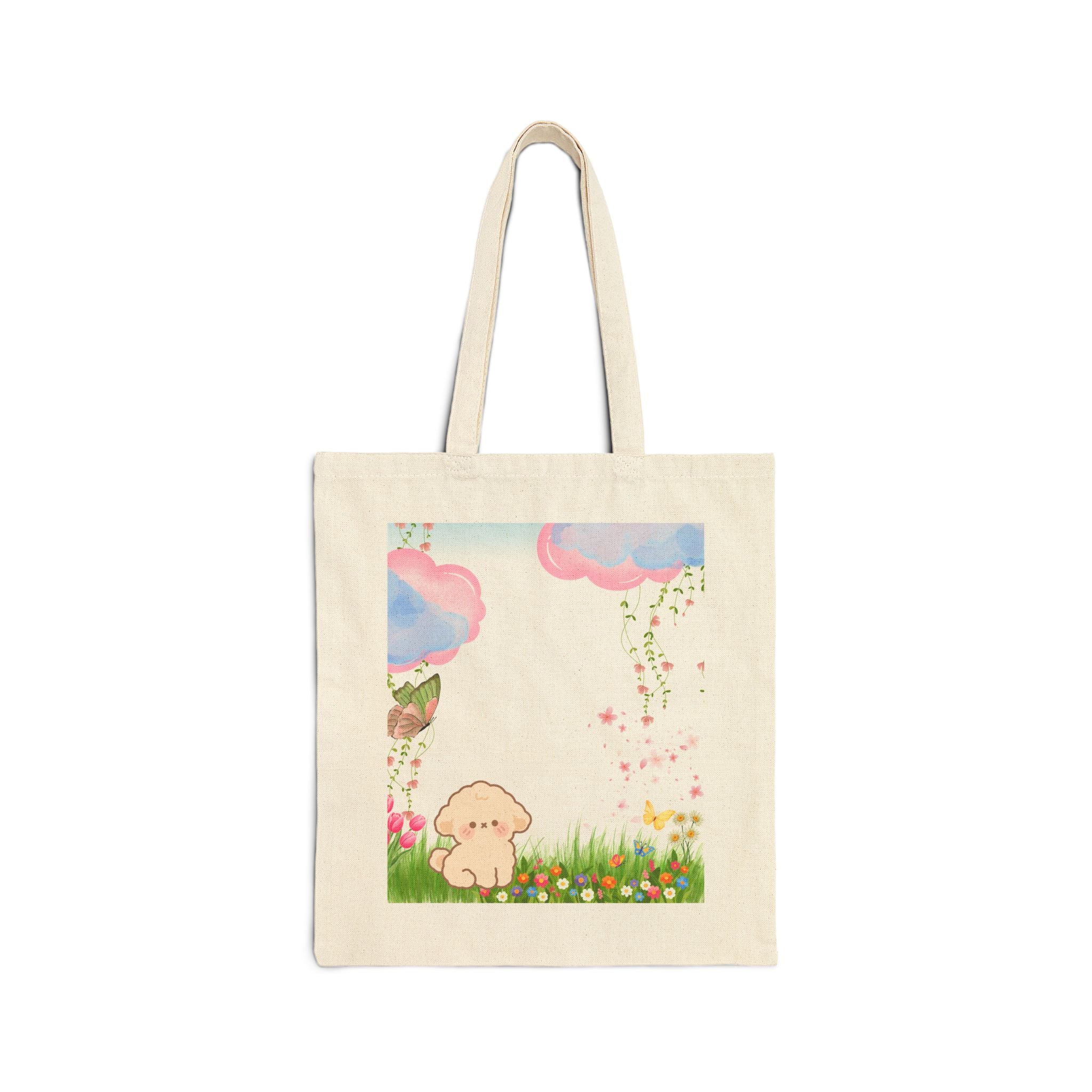 Cute Pastel Puppy Canvas Tote Bag — Floral Cloud Market Bag