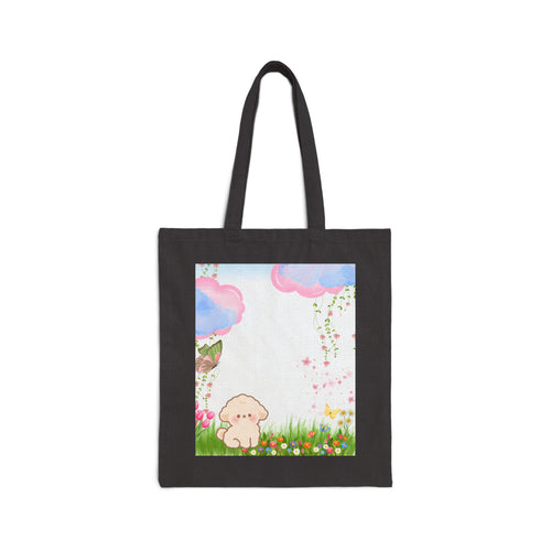 Cute Pastel Puppy Canvas Tote Bag — Floral Cloud Market Bag