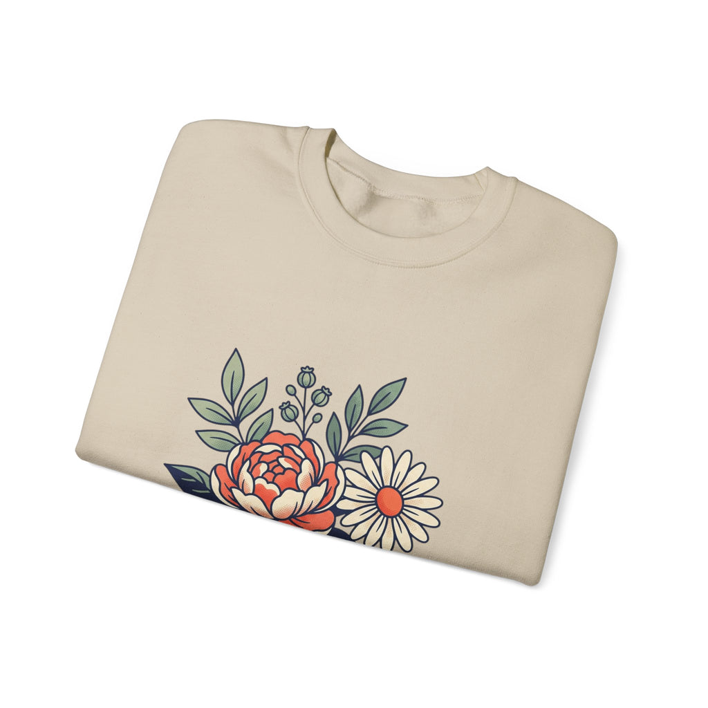 Floral Bouquet Crewneck Sweatshirt — Vintage Peony & Daisy Floral Graphic