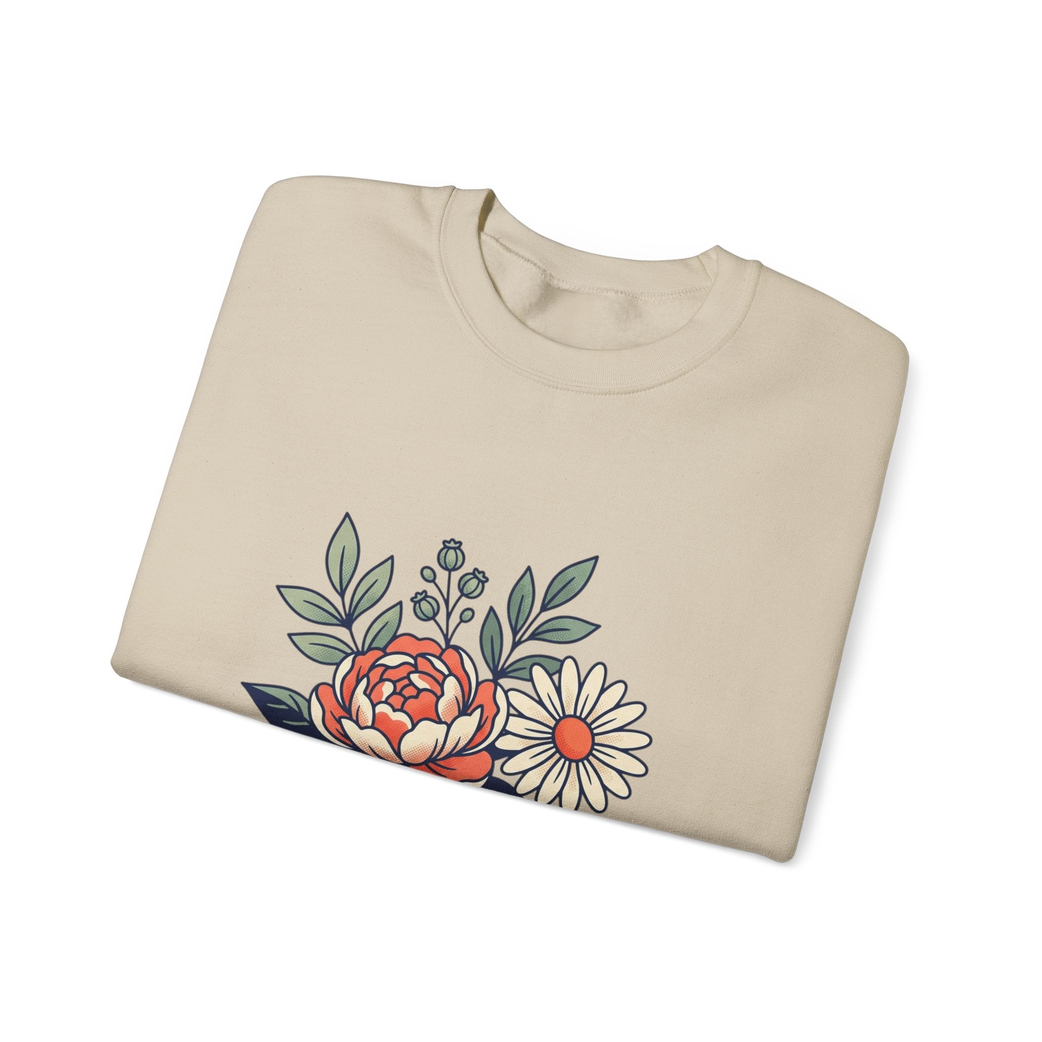 Floral Bouquet Crewneck Sweatshirt — Vintage Peony & Daisy Floral Graphic