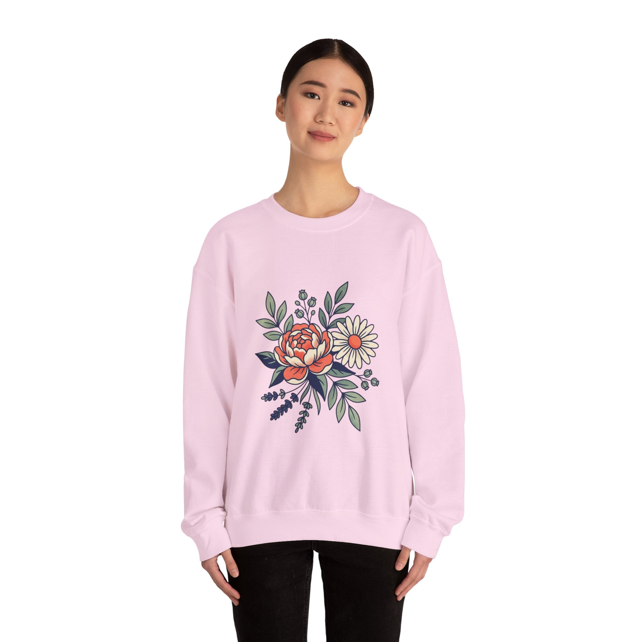 Floral Bouquet Crewneck Sweatshirt — Vintage Peony & Daisy Floral Graphic