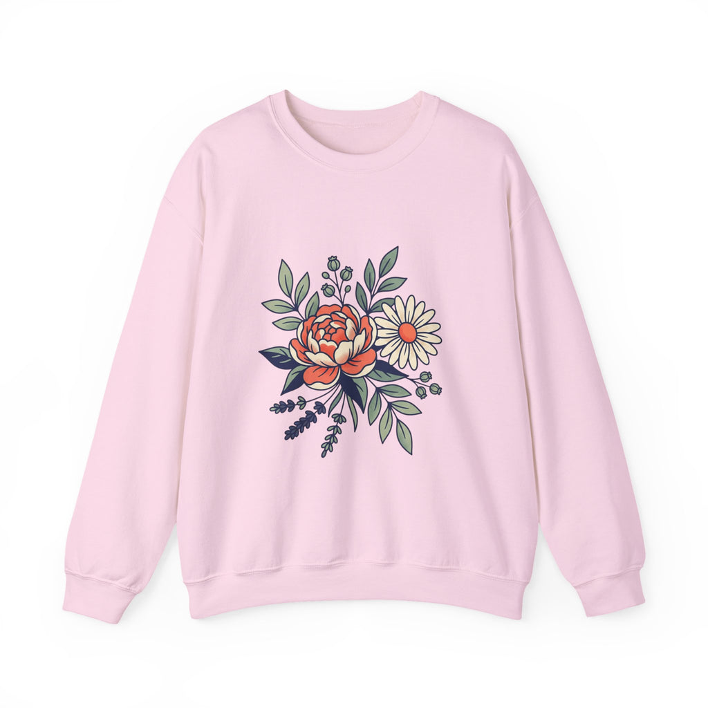 Floral Bouquet Crewneck Sweatshirt — Vintage Peony & Daisy Floral Graphic