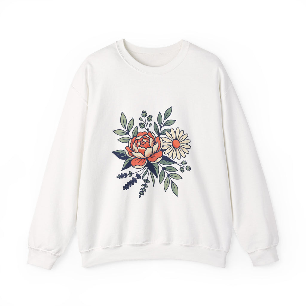 Floral Bouquet Crewneck Sweatshirt — Vintage Peony & Daisy Floral Graphic